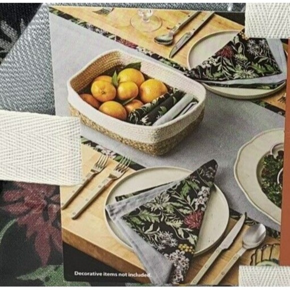 Drew Barrymore Table Runner 6 Napkins Basket Beautiful Gray + Floral 8-Piece Set - Picture 3 of 16